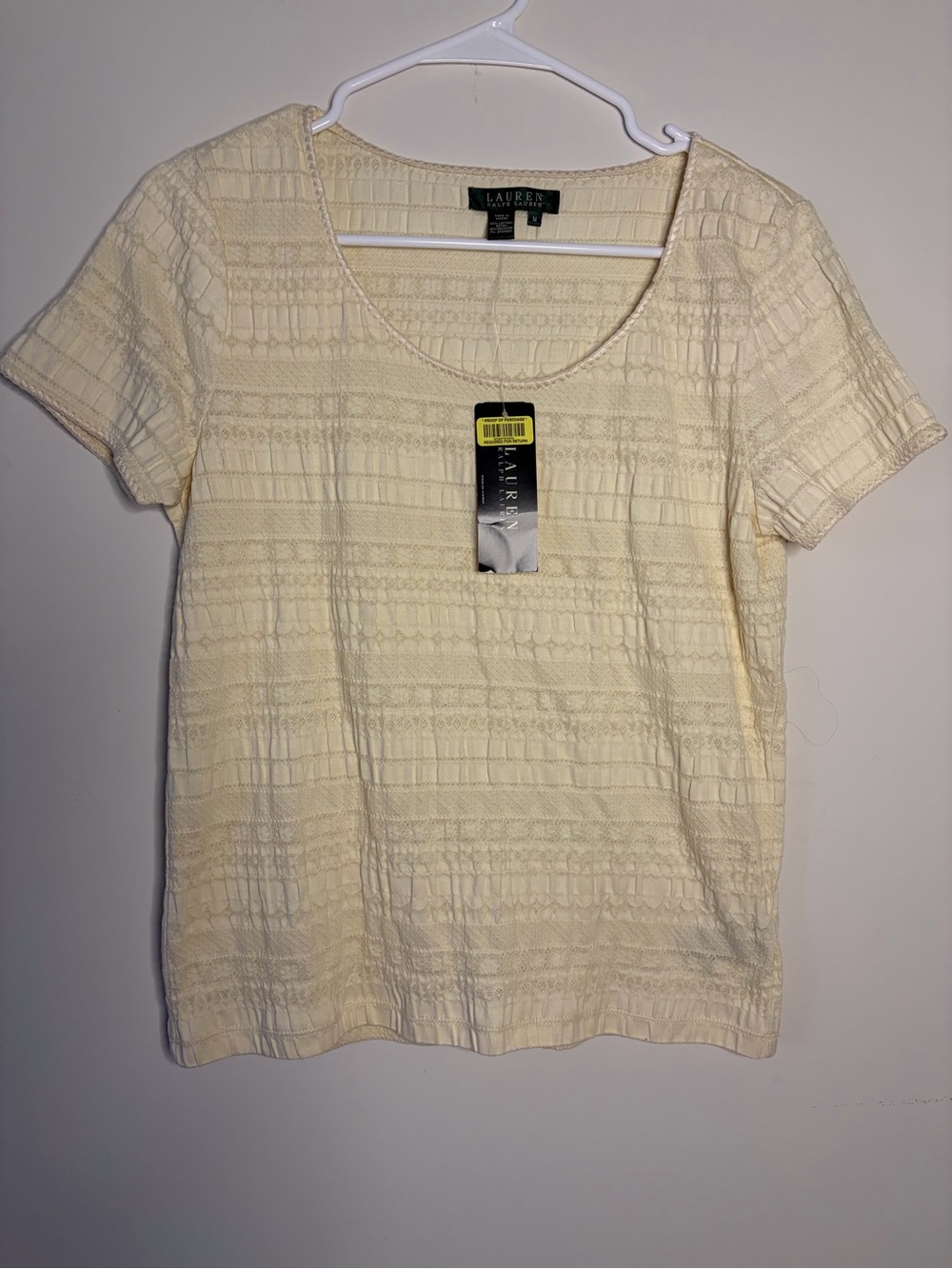 Ralph Lauren Women’s Medium Cream Short Sleeve Textured Scoop Neck Top